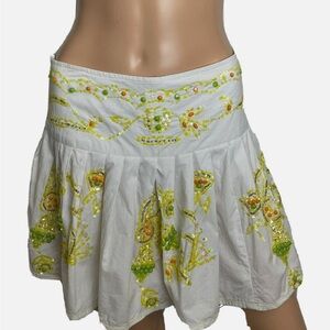 Roberto Cavalli White and Green Embroidered Midi Skirt